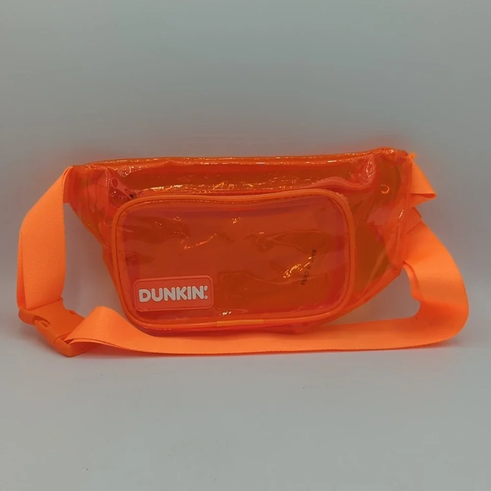 Dunkin Donuts Fanny Pack Bum Bag Hip Pack Orange Neon Clear Logo Collectible
